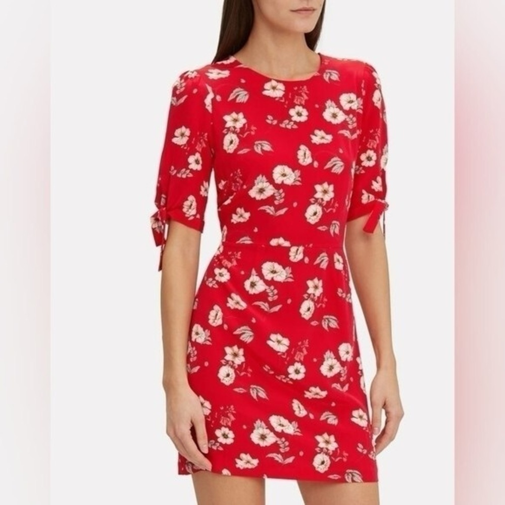 INTERMIX CLEO Red Silk Crepe Floral Mini Dress in 2